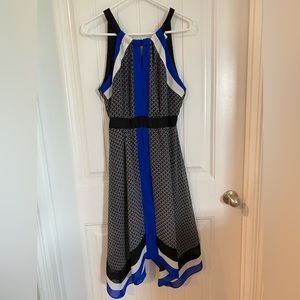 IE Designed Women’s Black, White, Blue Halter Dress Size 8, Keyhole, Flowy